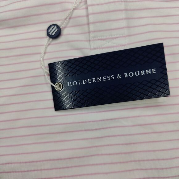 Holderness Bourne Polo Size Medium The Egan Pima Shirt Pink Striped Swiss Re New - Picture 5 of 9